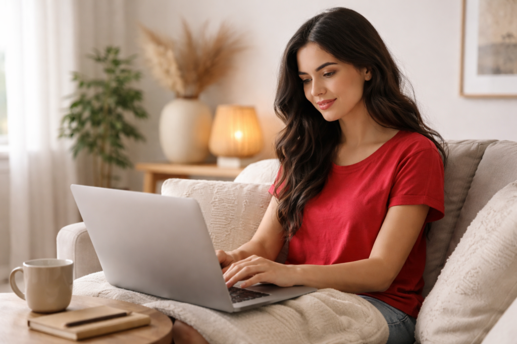 Myofunctional therapist with zero myofunctional therapy clients working on her laptop building her business from home