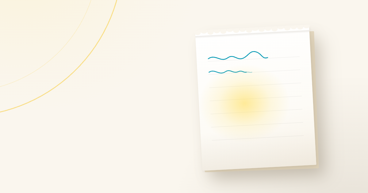 Notepad illustration with soft wavy lines and a warm golden glow on a cream background, representing notes on why myofunctional therapy clients stop coming