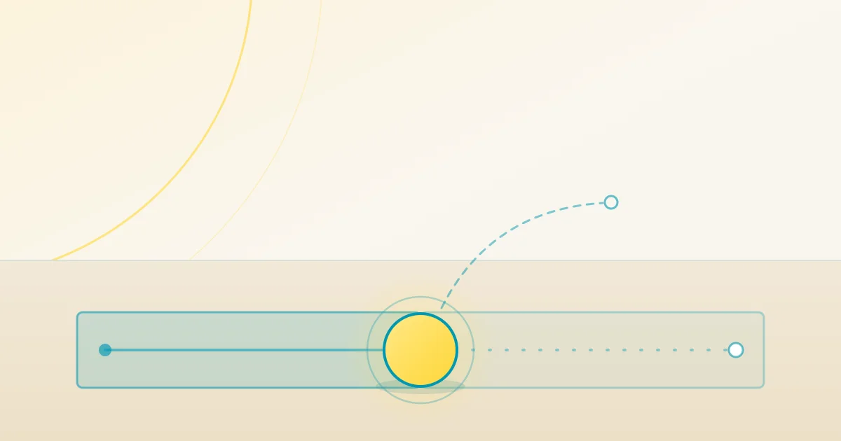 Illustration for myofunctional therapy for hygienists: a yellow sun on a teal slider bar beneath a pale gold arc